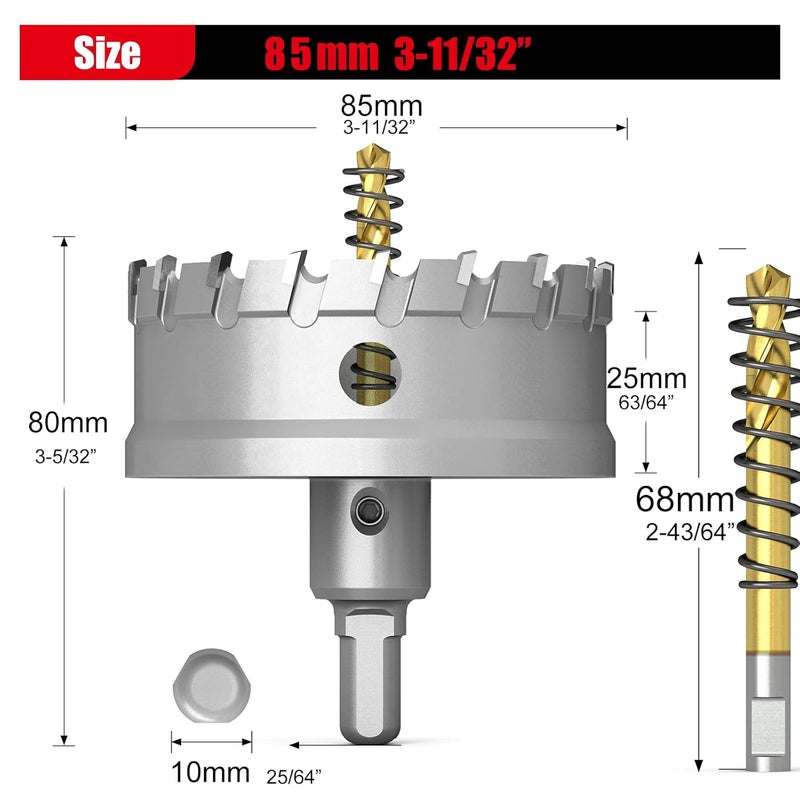 GSTK Upgrade Heavy Duty Carbide Hole Saw,Metal Steel Hole Saw Drill Bit, TCT Hole Cutter-Alloy Hardness Upgrade, Life Upgrade,Use for Stainless Steel, mild Steel, Iron, Copper,etc (85mm|3-11/32") - Image 2